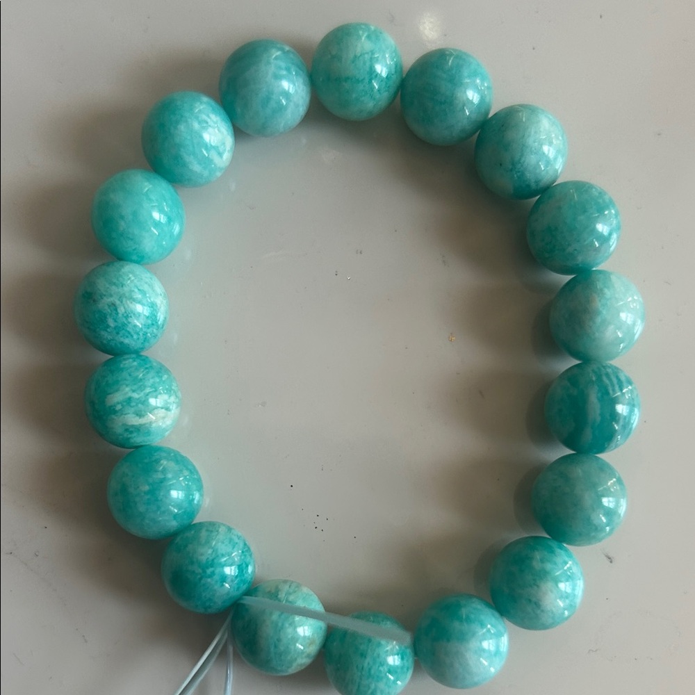 Real amazonite Beaded Stretch Bracelet - Picture 2 of 5